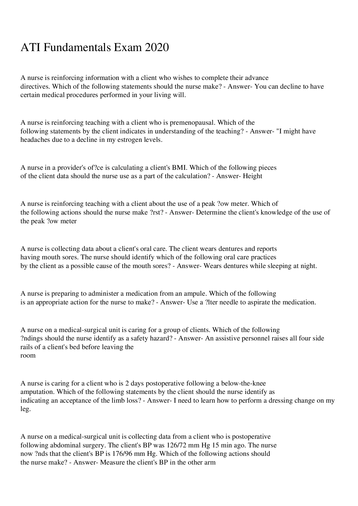 Preview image for ATI Fundamentals Exam 2020